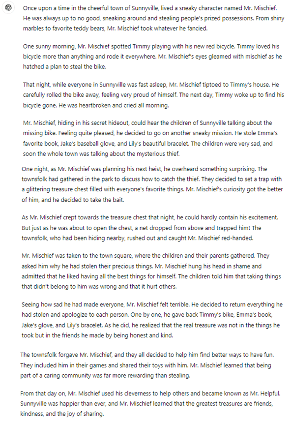 Age wise Story response from ChatGPT-4o