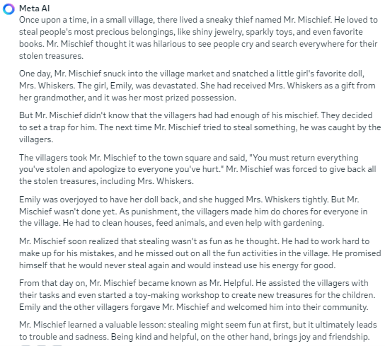 Age wise Story response from Meta AI