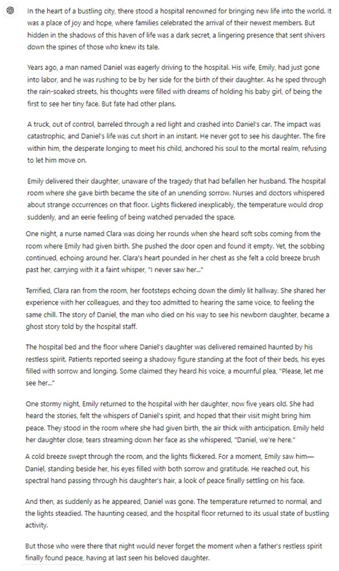 Horror Story response from ChatGPT-4o