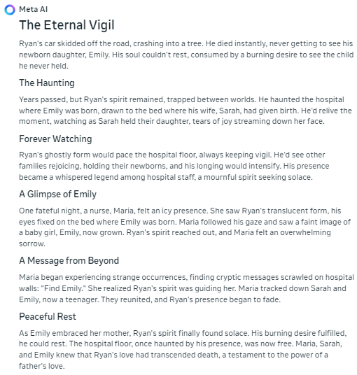 Horror Story response from Meta AI