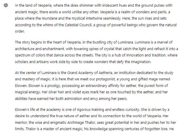 Imaginative Story response from ChatGPT-4o