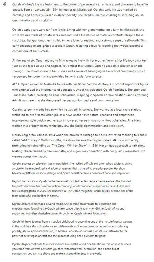 Inspiring Story response from ChatGPT-4o