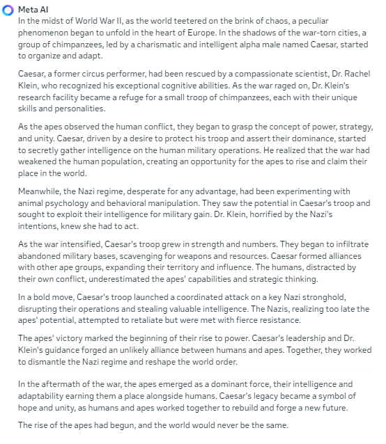 Mature Story response from Meta AI