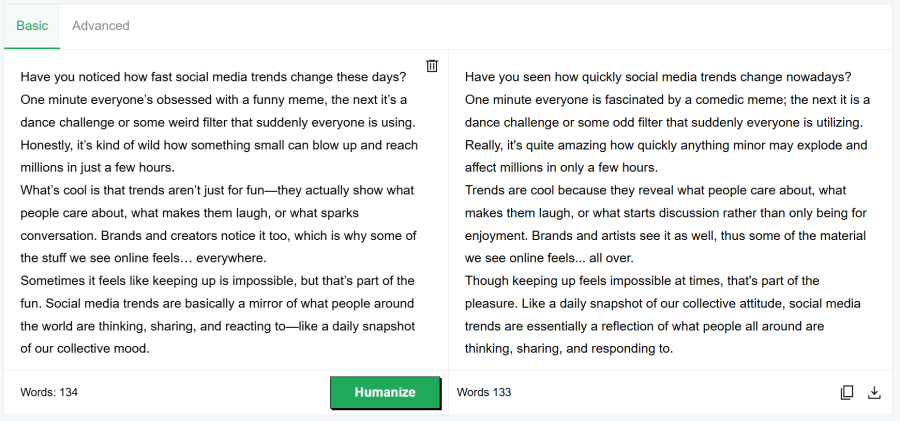 Editpad's AI humanizer