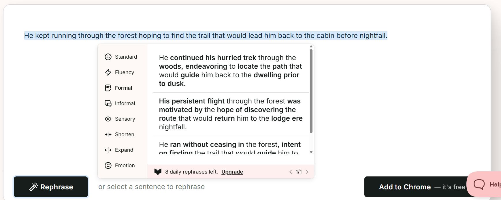 PWA sentence rewriter